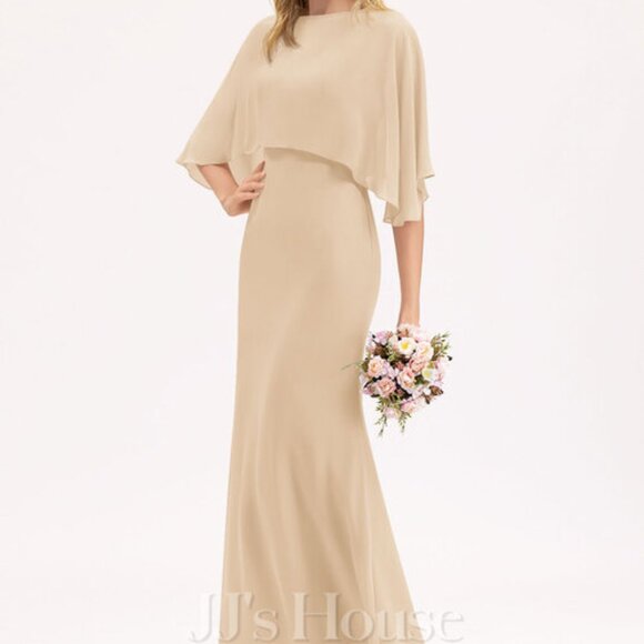 Sheath / Column Square Floor-Length Chiffon Bridesmaid Dress with Wrap / Jacket - Picture 1 of 3